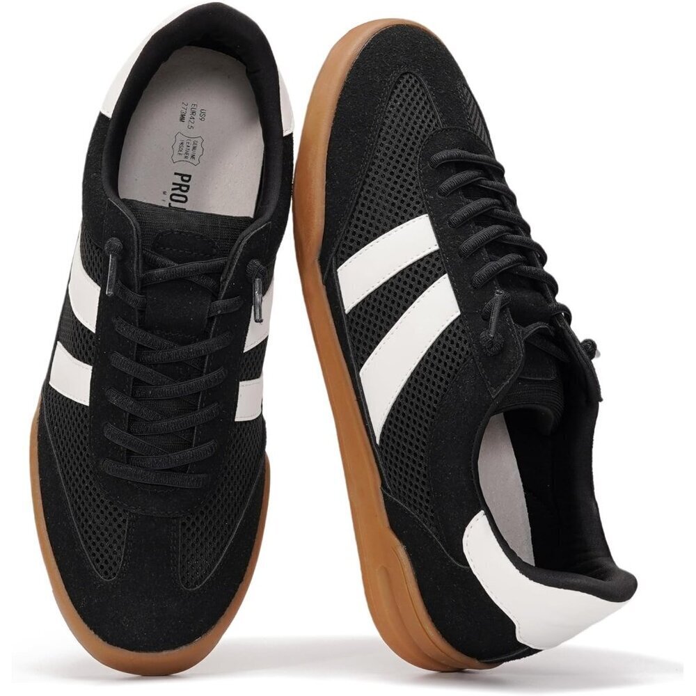 Men's Leather Black Sneakers Memory Foam Lightweight Non-Slip Casual Shoes